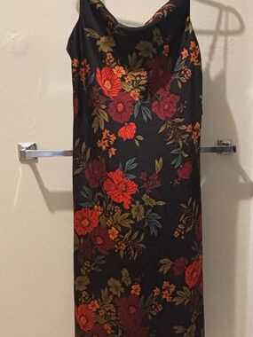 Sara Michelle Black Maxi Dress with Red & Orange Floral Pattern